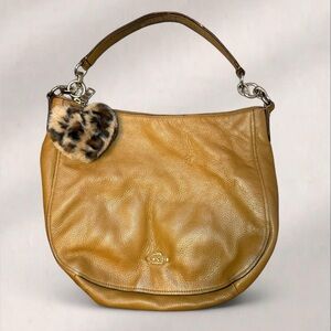 Coach Brown Leather Hobo Bag with Leopard Charm